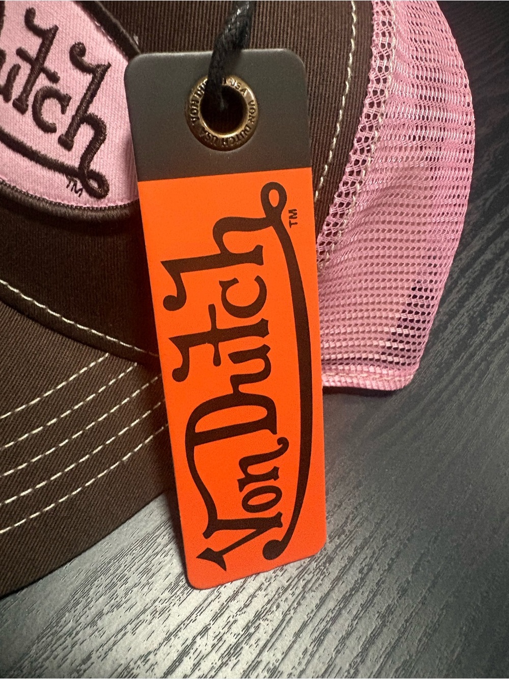 Von Dutch Brown and Pink Logo Trucker Cap - Picture 6 of 7
